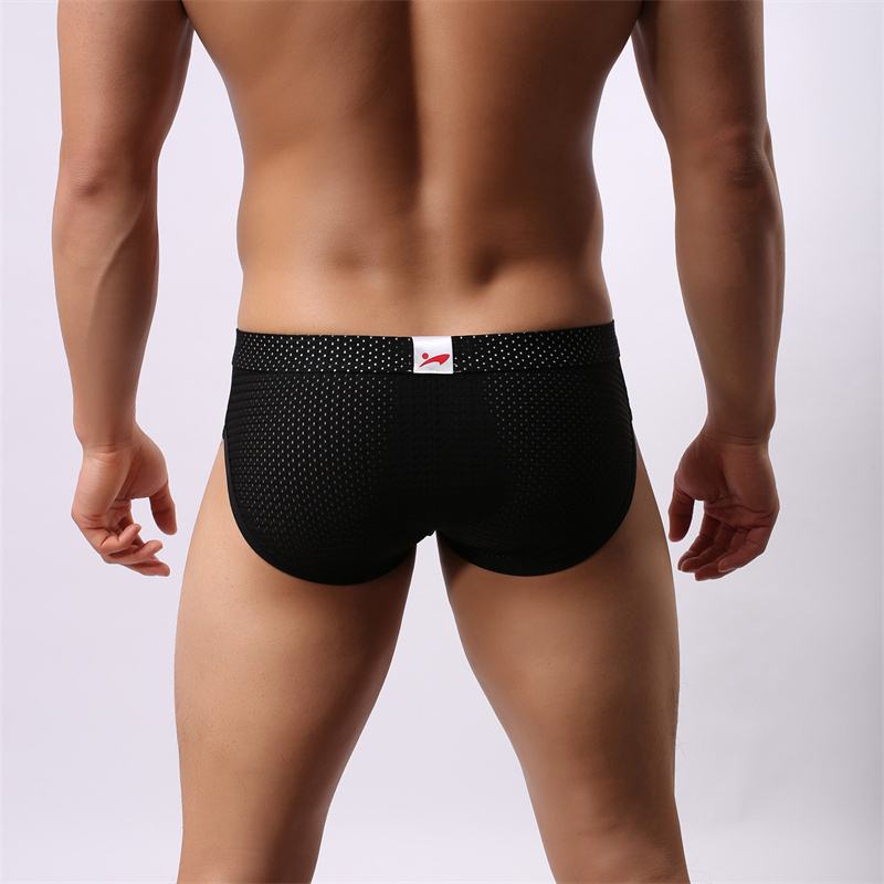 Men's sexy underwear polyamide breathable mesh gun egg separated lingerie funny briefs