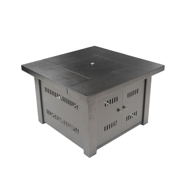 Square Fire Pit In Hammered Bronze with Cover and Wind Glass