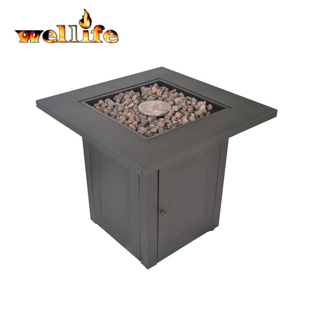 Wind Glass Guard Outdoor Propane 36 inch Square Brown PE Wicker Fire Pit Table