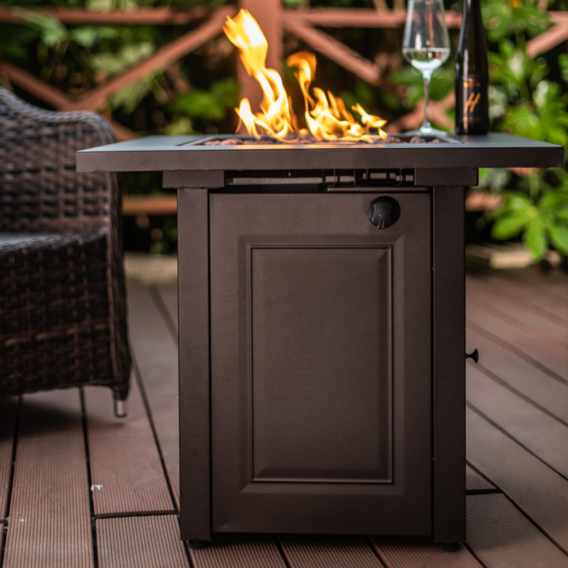 Square Fire Pit In Hammered Bronze with Cover and Wind Glass