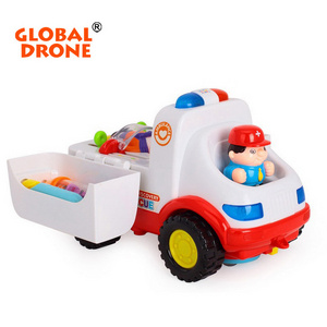 Huile Baby Educational Musical Ambulance Doctor Set Model Simulation Vehicle Learning Electronic Brinquedos Toys For Children