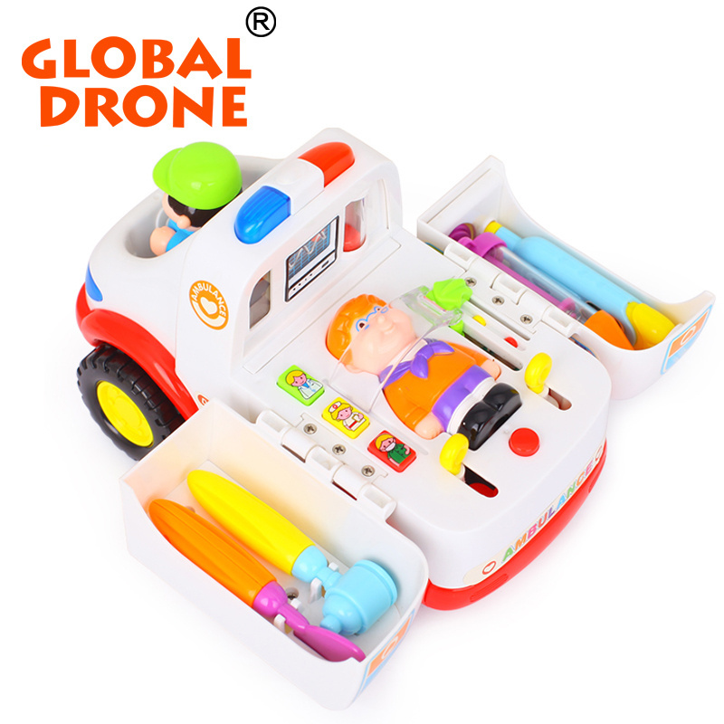 Global Drone Huile Toys 836 2-in-1 Ambulance Doctor Vehicle Set Toy with Lights & Sounds Early Educational toys for Kids 2018