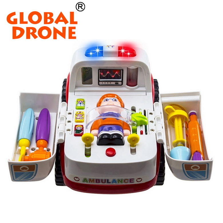 Huile Baby Educational Musical Ambulance Doctor Set Model Simulation Vehicle Learning Electronic Brinquedos Toys For Children