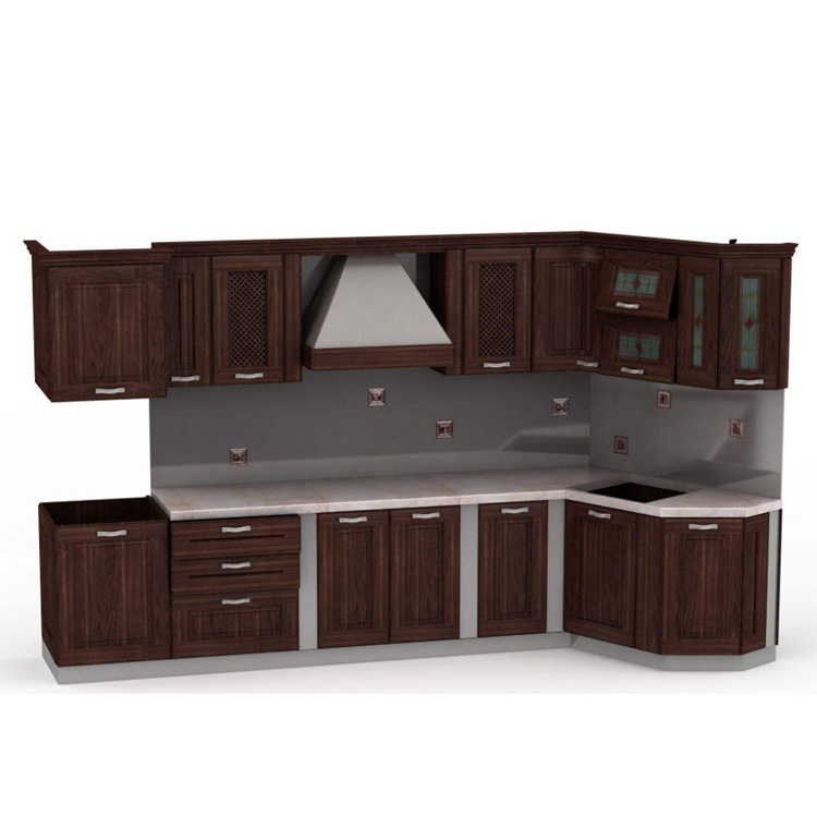 Elegant Purple Color Kitchen Cabinet Furniture With Tall Basket & Frosted Glass Door Wall Cabinet