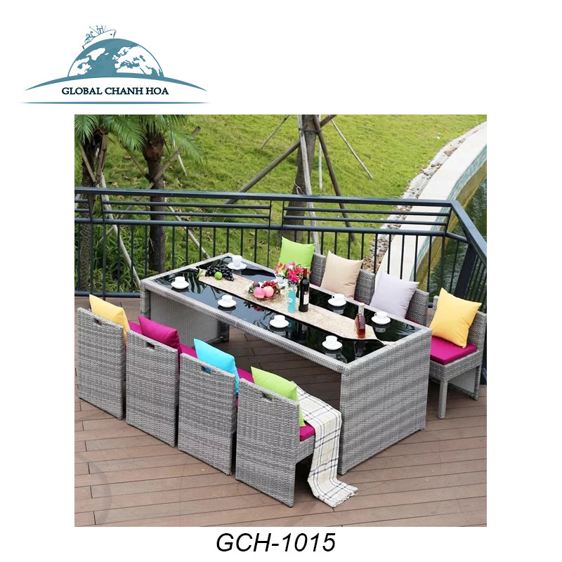 hot sale PE rattan dining sets chair and table outdoor furniture