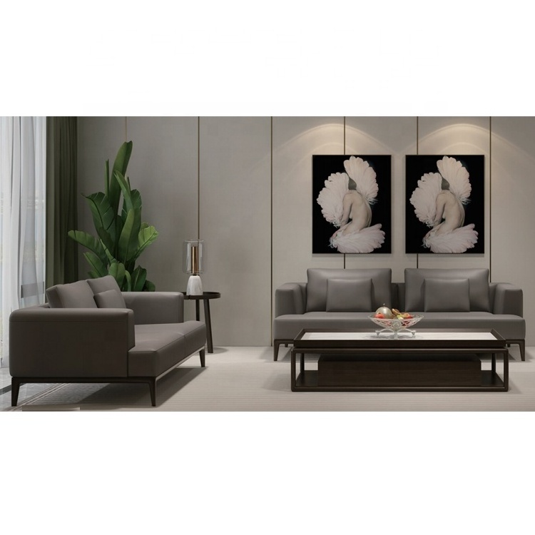 Italian fancy artistic sala set 3 seat modern luxury leather couches living room sofa with solid wood legs