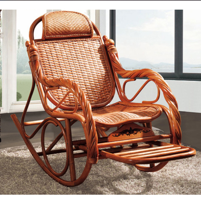 Luxury Adult Rocking Chair Rattan Wicker Furniture China Indoor Living Room Glider Modern Easy Lounge Rattan Chair Armchair