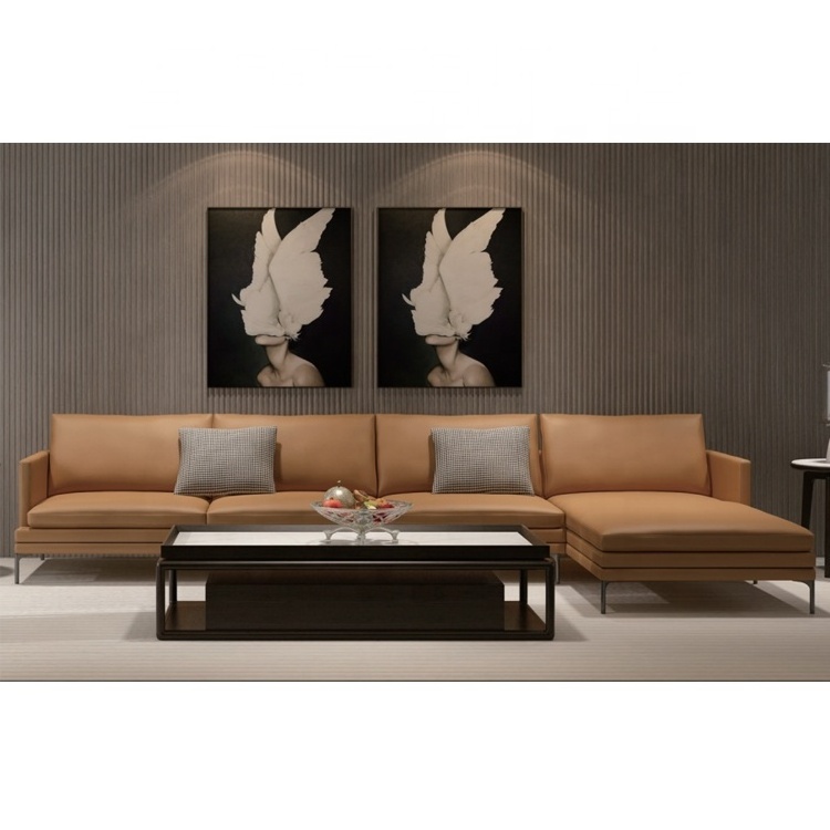 Italian fancy artistic sala set 3 seat modern luxury leather couches living room sofa with solid wood legs