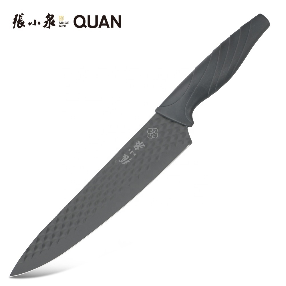 Hot sell 4 Piece Stainless Steel diamond stamped design blade with resin Kitchen Knife Set black handle  8 inch Chef Knives Set