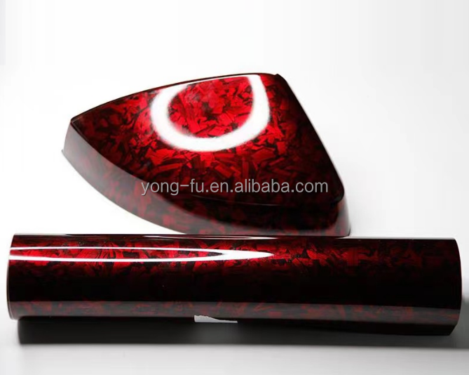 1.52*18 Red Silver Gloss PET Forged Carbon Fiber Stickers Wrapping Fiber Car Vinyl Wrap Film