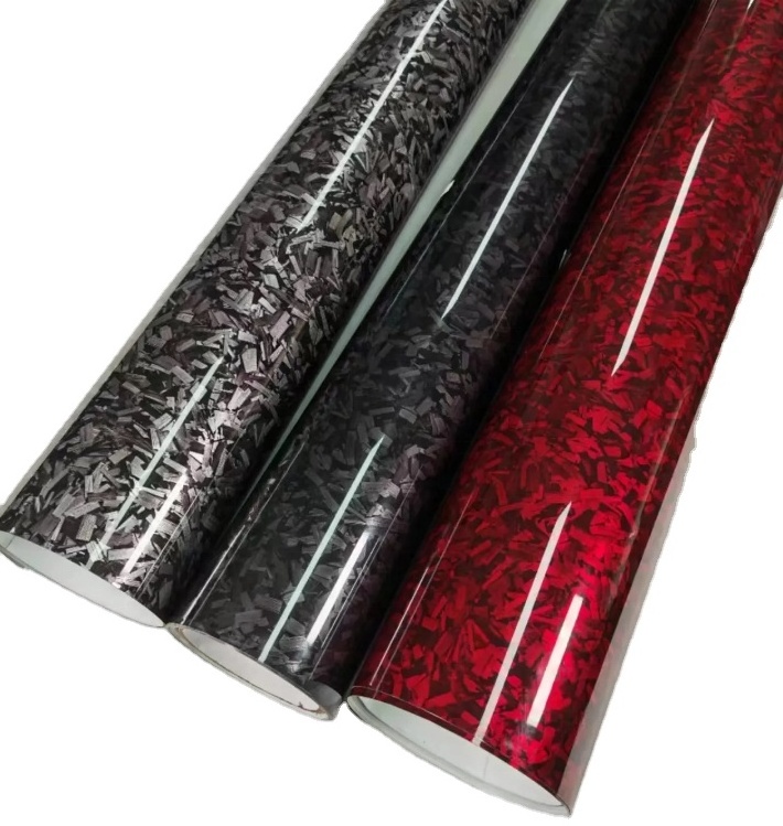 1.52*18 Red Silver Gloss PET Forged Carbon Fiber Stickers Wrapping Fiber Car Vinyl Wrap Film