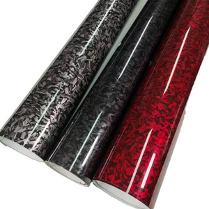 1.52*18 Red Silver Gloss PET Forged Carbon Fiber Stickers Wrapping Fiber Car Vinyl Wrap Film