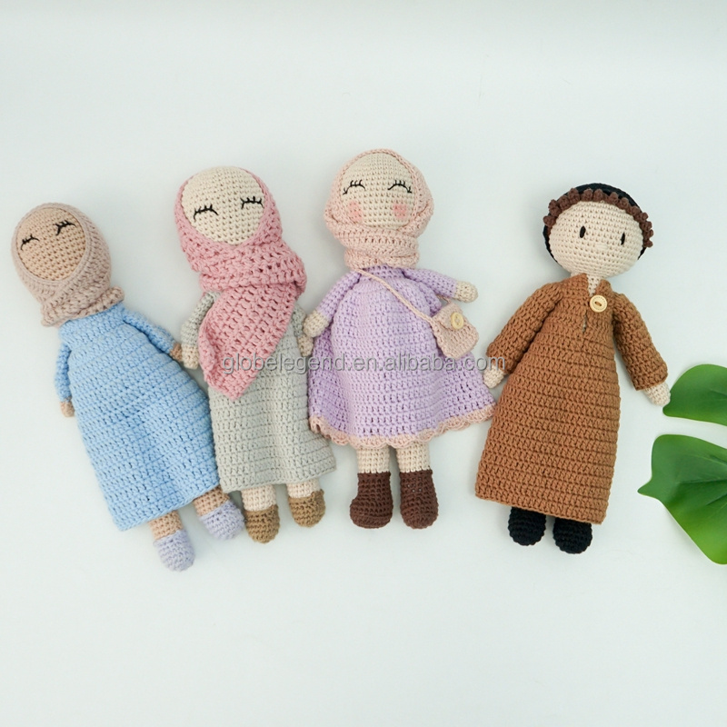 Muslin Dress Doll Summer  Plush Dolls Crochet Amigurumi Stuffed Handmade Cotton Hijab Doll