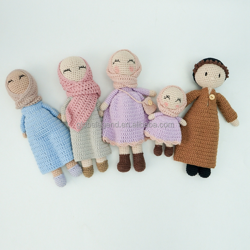 Muslin Dress Doll Summer  Plush Dolls Crochet Amigurumi Stuffed Handmade Cotton Hijab Doll