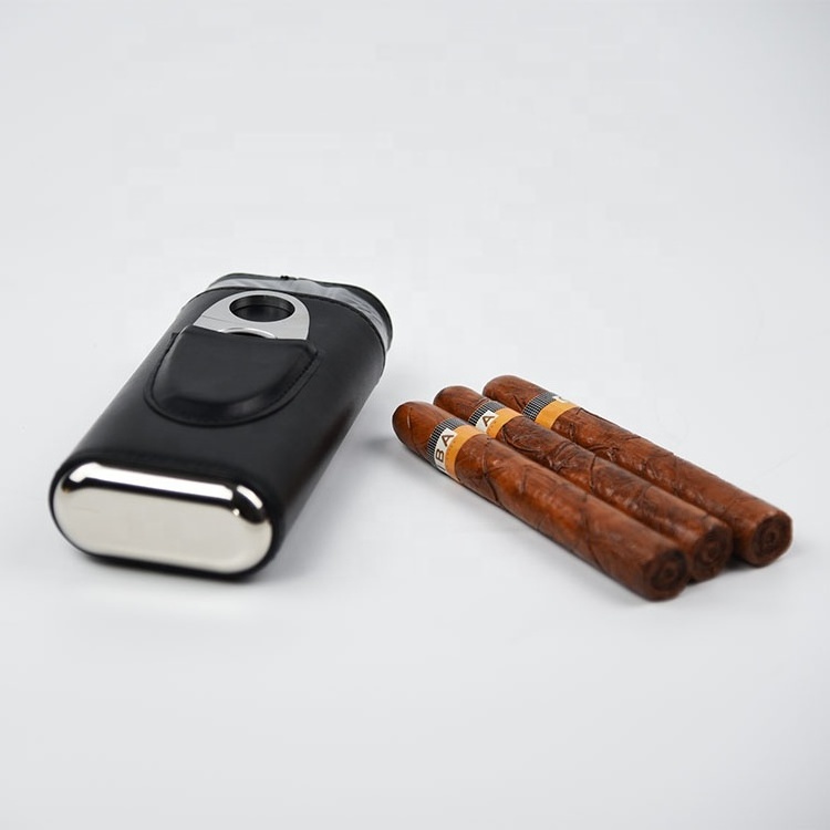 portable luxury 3 finger cigar case with cutter carry pocket holder cow genuinetravel leather cigar case humidor