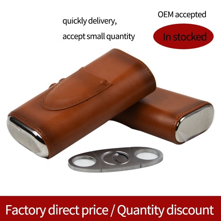 portable luxury 3 finger cigar case with cutter carry pocket holder cow genuinetravel leather cigar case humidor