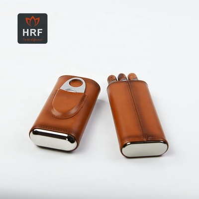 portable luxury 3 finger cigar case with cutter carry pocket holder cow genuinetravel leather cigar case humidor