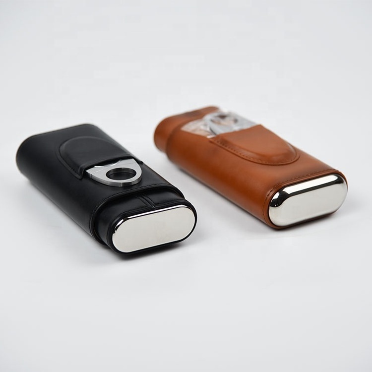 portable luxury 3 finger cigar case with cutter carry pocket holder cow genuinetravel leather cigar case humidor