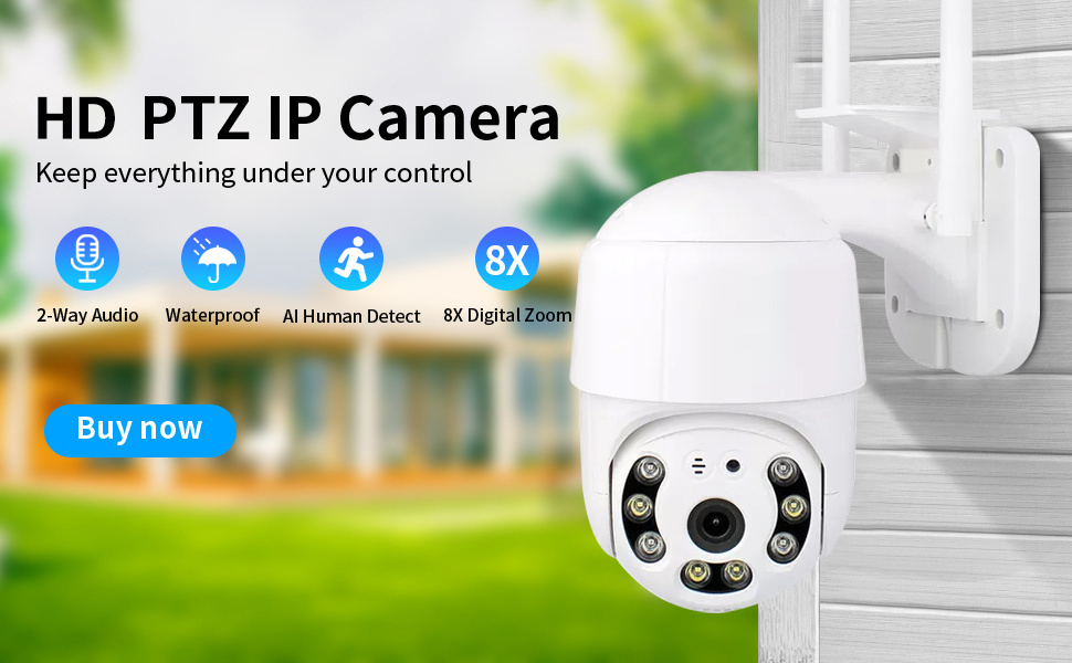 PTZ HD 1080P WiFi IP Cameras AI Human Detect Outdoor & Home Waterproof Security Camera 2-way Audio Video Surveillance A12