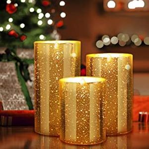 Realistic Flameless LED Battery Operated Golden Glass Pillar 4