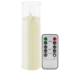 Flameless LED Battery Operated Acrylic Glass White Pillar 2.3"x8.5" Single Led Candle With Moving Flame & Remote For Home