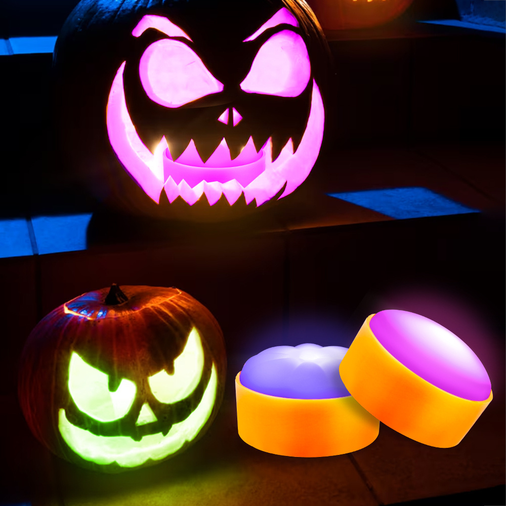 Battery Lights Outdoor Waterproof Tea With Timer Pumpkin Flameless Orange Outdoor Puck Fall Operated Candles Halloween Lights