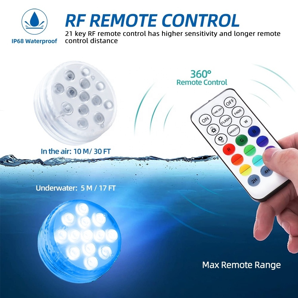 Submersible Light IP68 Waterproof 16 Colors Battery Operated Remote Control Shower Lamp Underwater Rechargeable LED Pool Lights