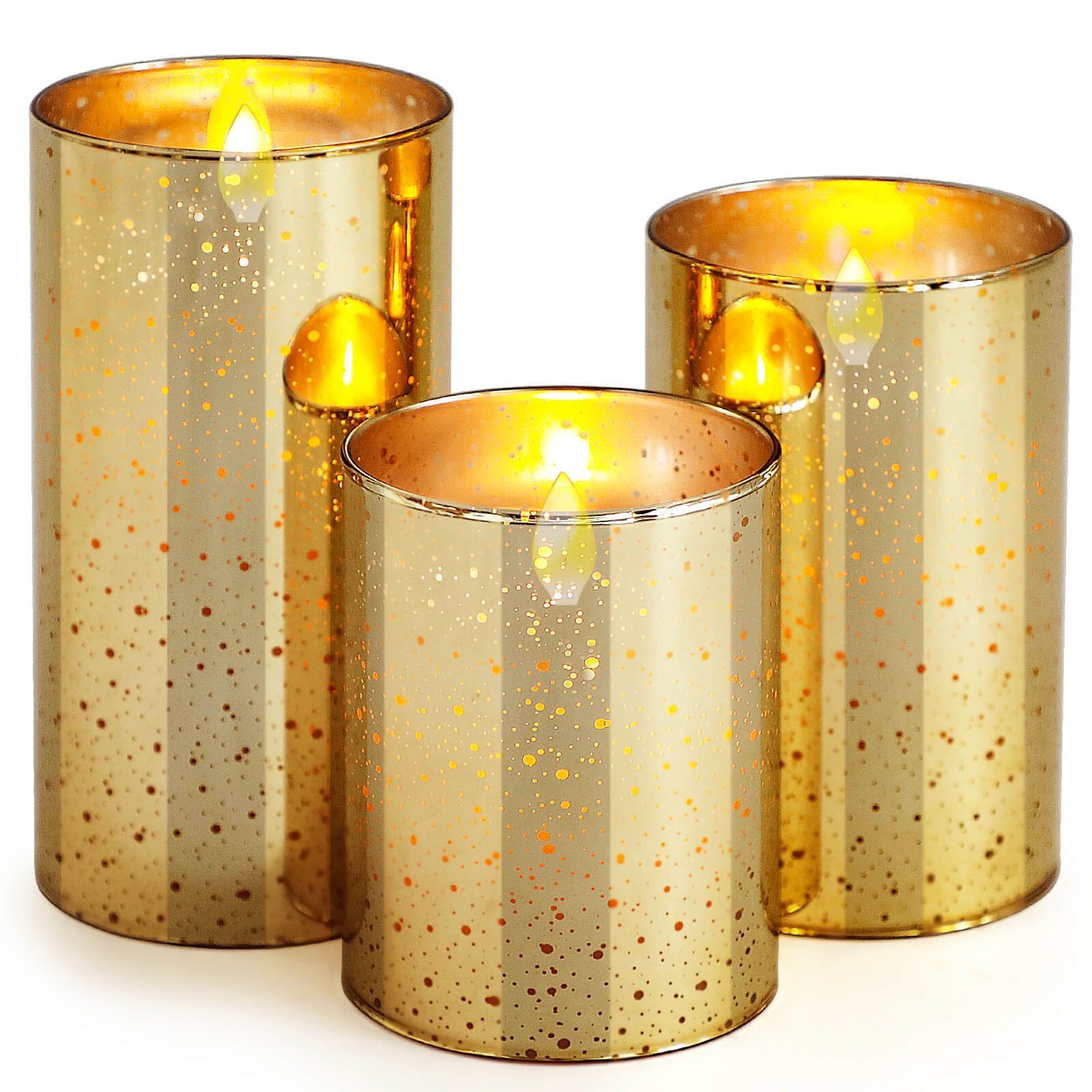 Realistic Flameless LED Battery Operated Golden Glass Pillar 4