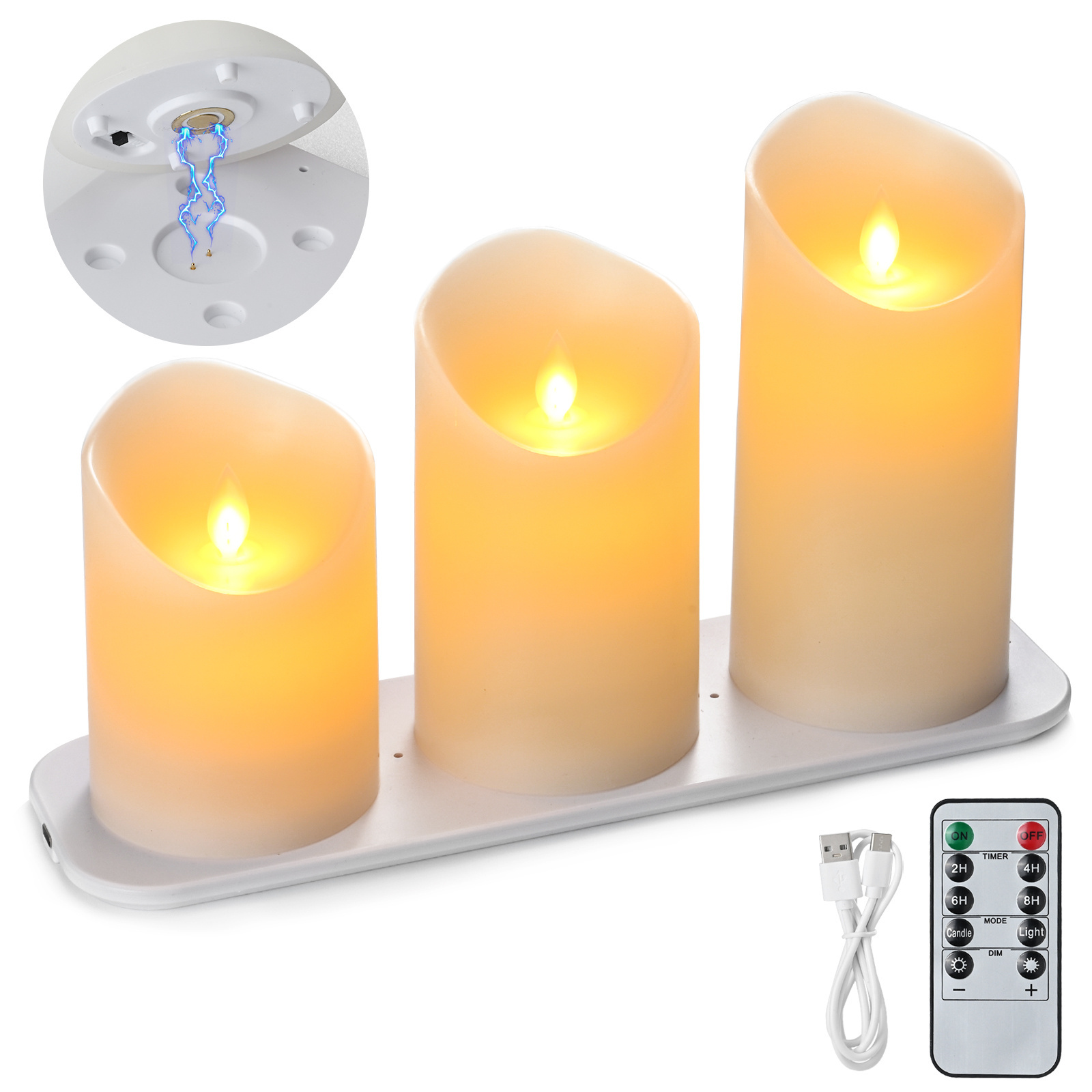 Flameless LED Battery Operated Rechargeable Wax Ivory Pillar 4