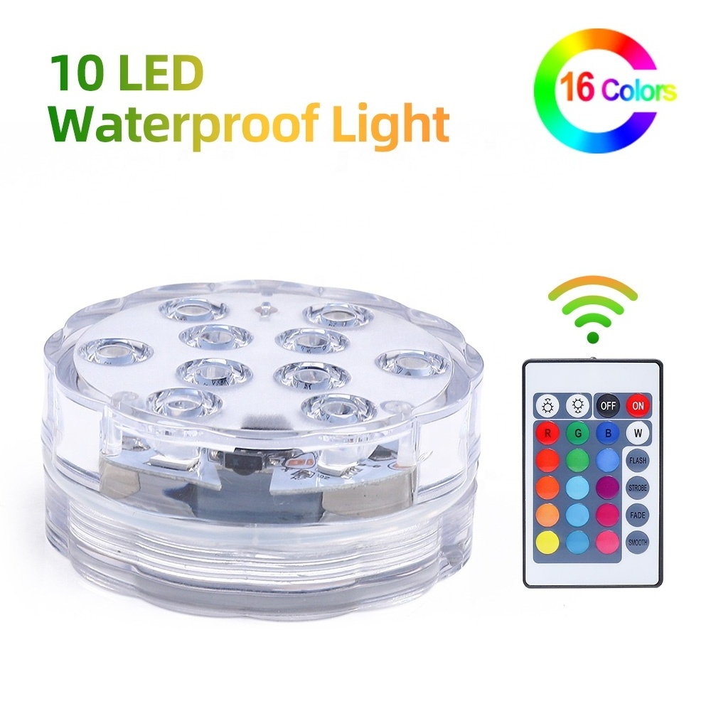 LED Submersible Light Ip68 10 LEDs Colorful RGB Wireless Remote Control Underwater Submersible Lighting LED Swimming Pool Lights