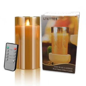 Realistic Flameless LED Battery Operated Amber Glass Pillar 6"x3" Single With Moving Flame & Remote For Home