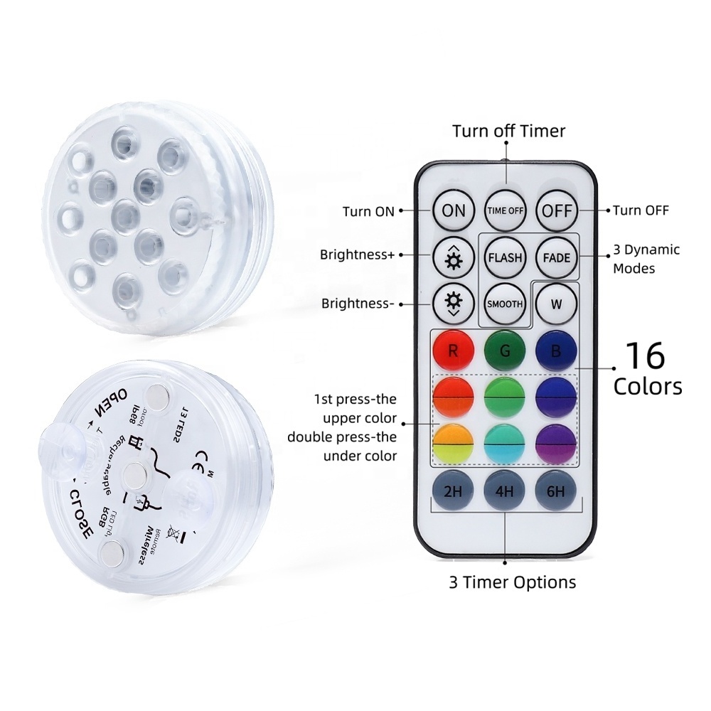 Submersible Light IP68 Waterproof 16 Colors Battery Operated Remote Control Shower Lamp Underwater Rechargeable LED Pool Lights