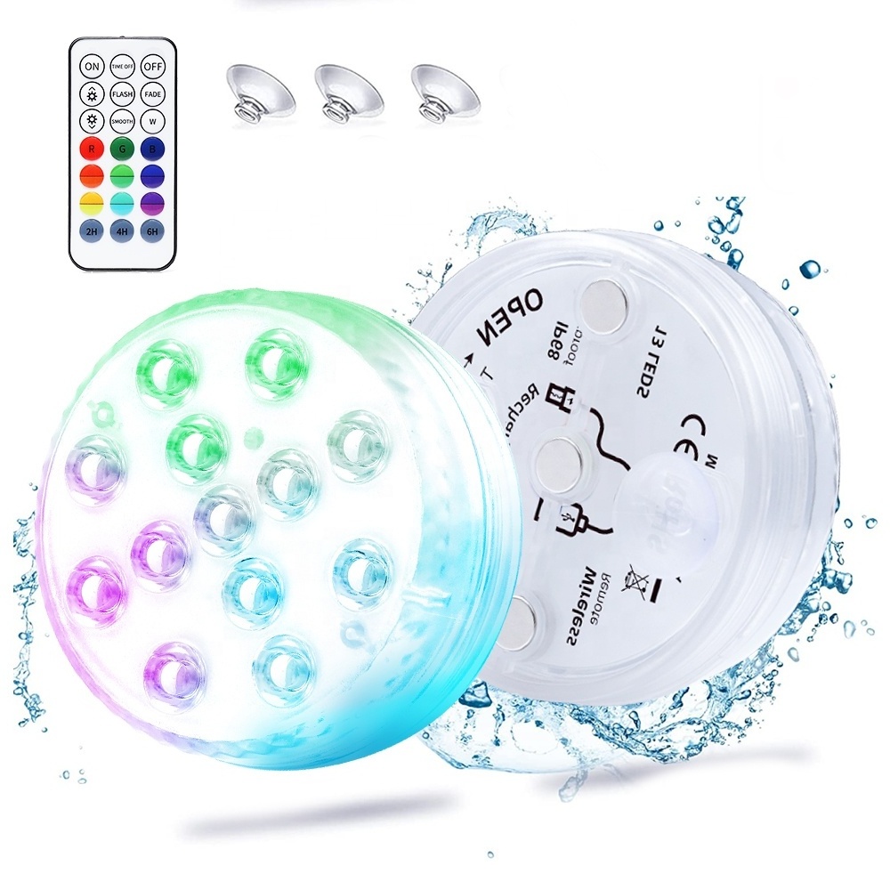 Flashing Pool Light RGB Remote Control IP68 Waterproof Battery Operated Super Bright Fountain Rechargeable Submersible LED Light