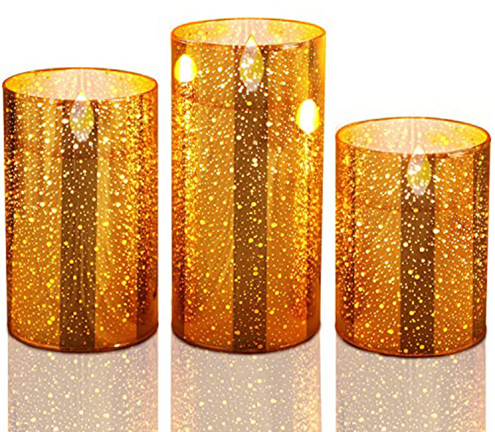 Realistic Flameless LED Battery Operated Golden Glass Pillar 4