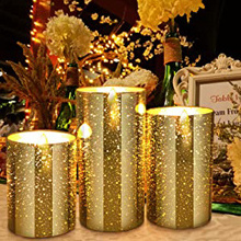 Realistic Flameless LED Battery Operated Golden Glass Pillar 4