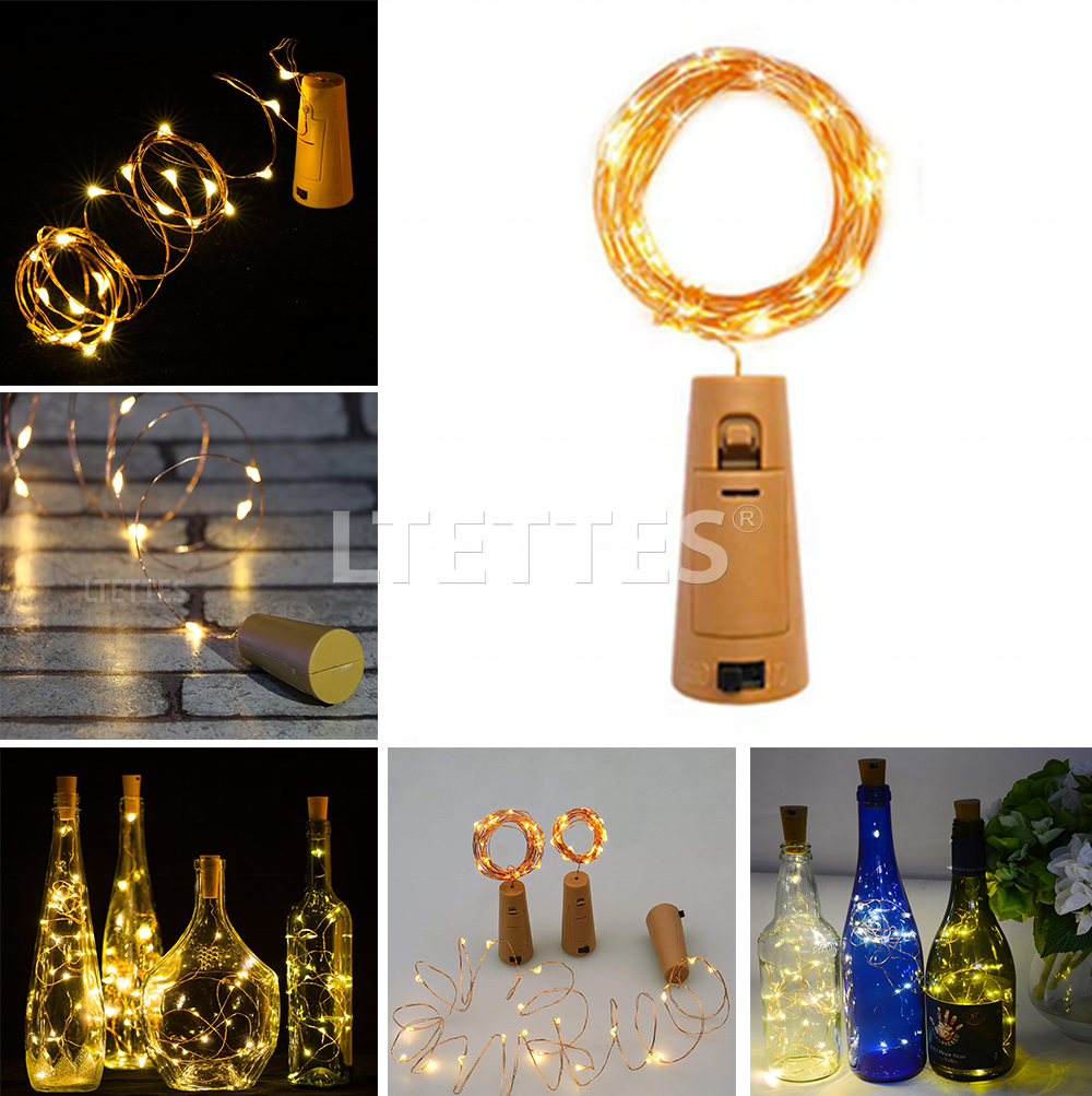 2 Meters 20 LED Wine Bottle Cork String Light Copper Wire Starry Fairy Lights Battery Powered Warm White