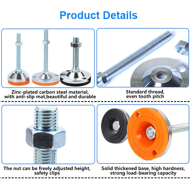 Container Heavy Duty Leveling Foot M30 steel Machine Adjustable Leg Leveling Screw Feet Mount with 120mm Base and rubber pad