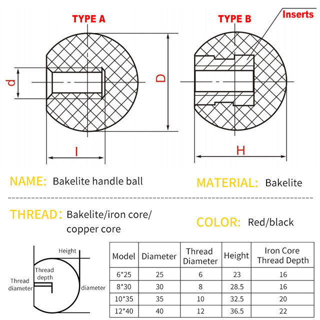 Factory price yellow Red Black round Ball Knobs Revolving Handle Bakelite ball knob m8 m10 for Printing Industry