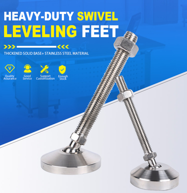 Swivel stud leveler foot 304 stainless steel adjustable feet heavy duty leveling feet m12 with base 40mm 50mm 60mm 80mm