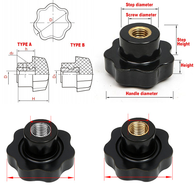 M16 Star Handle Nut No Hole Thread Plastic Star Head Clamping Knob Grip Machine Plastic Star Handle Knob