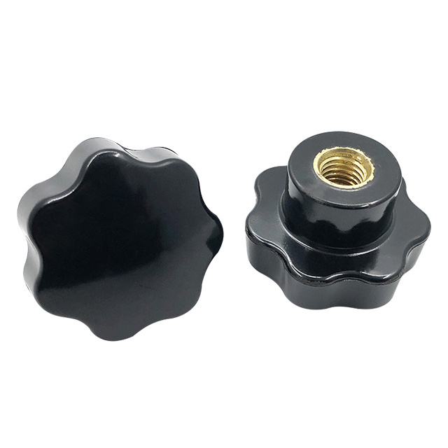 Black Brass Bakelite Star Knob Handle Seven Star M8 M10 M12 with Handle Dia 50mm Carton Free Modern Cabinet Handles Kitchen