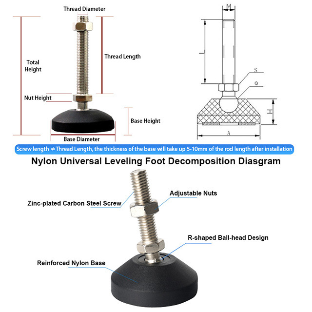 Heavy Duty Caster Wheel Leveling Foot Screw Furniture Legs Swivel Adjustable Leveling Feet M8 with base dia 80mm