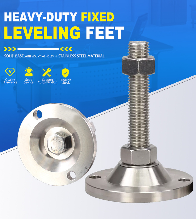 Stable Adjustable Feet Leveling Feet M12 Heavy Duty Fixed Stainless Steel with Mounting Holes and Base Dia 100mm Industrial