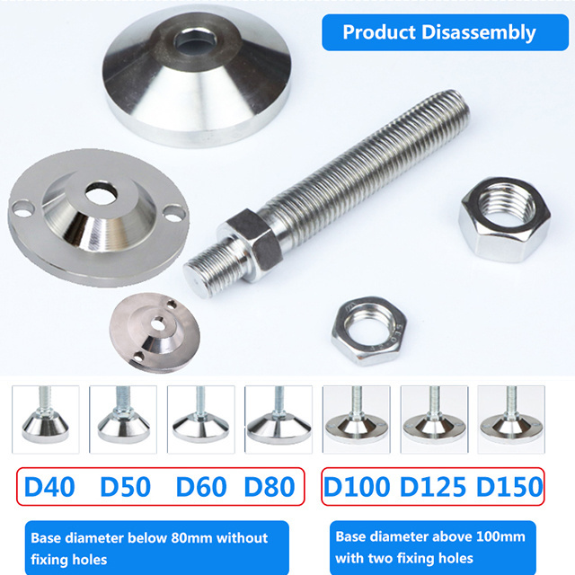 Stable Adjustable Feet Leveling Feet M12 Heavy Duty Fixed Stainless Steel with Mounting Holes and Base Dia 100mm Industrial