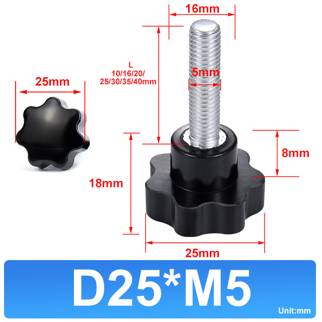 Fast Delivery Galvanized Plum Handle Screw Hand Screw Clamping Star Knob M5 Bolt Torx Plum Plastic with Head Diameter 25mm ZINC