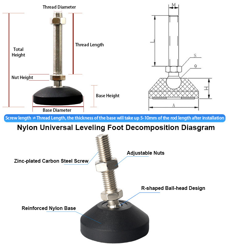 Heavy Duty Caster Wheel Leveling Foot Screw Furniture Legs Swivel Adjustable Leveling Feet M8 with base dia 80mm