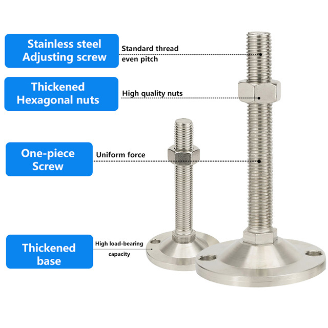 Stable Adjustable Feet Leveling Feet M12 Heavy Duty Fixed Stainless Steel with Mounting Holes and Base Dia 100mm Industrial