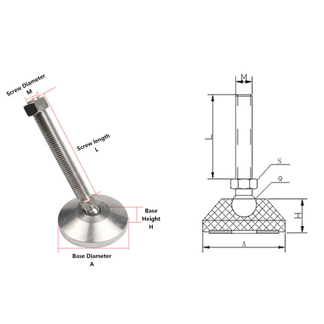 Swivel stud leveler foot 304 stainless steel adjustable feet heavy duty leveling feet m12 with base 40mm 50mm 60mm 80mm