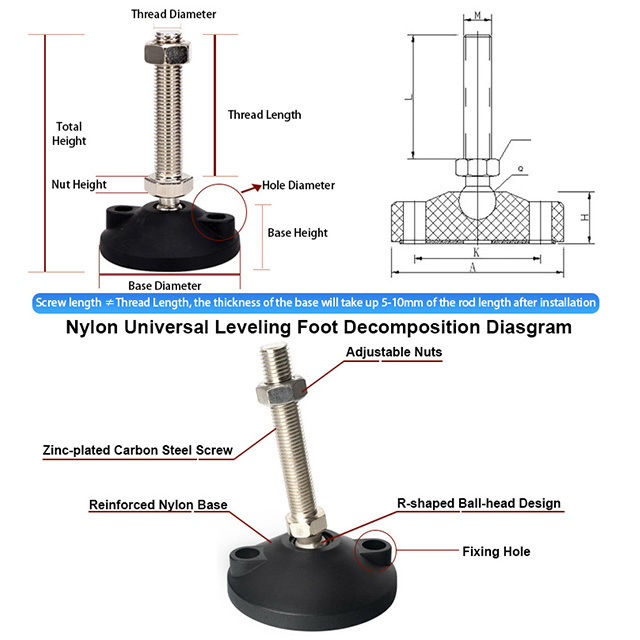 Free sample galvanized stud adjustable feet nylon swivel leveling feet adjustable leveling feet m8 m10 m12 m14 m16 m20 m24