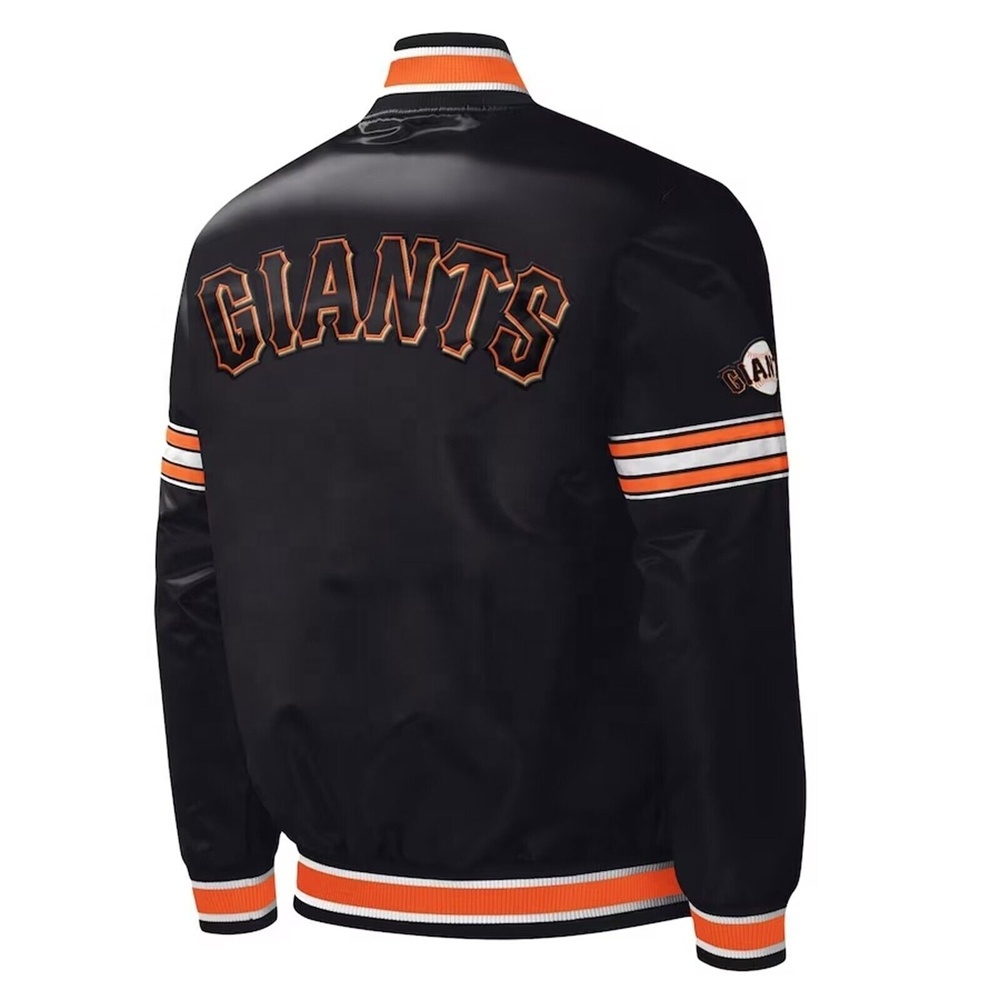 OEM Silk Satin Customized Embroidery Orange Black Baseball Bomber Polyester Fiber Quilted Letterman Varsity mens Jacket